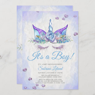 Jongen Baby shower Blue Fantasy Slaping Unicorn Kaart