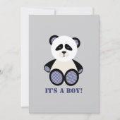 Jongen Baby shower: Blue Gingham Panda Kaart (Voorkant)
