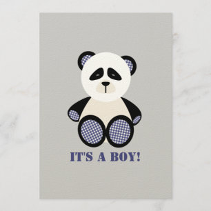 Jongen Baby shower: Blue Gingham Panda Kaart