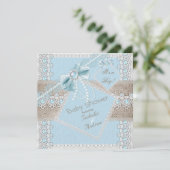 Jongen Baby shower Blue Pearl Bow Lace  2 Kaart (Staand voorkant)
