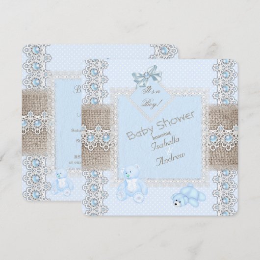 Jongen Baby shower Blue Pearl Lace  Beren Spot Kaart (Voorkant / Achterkant)