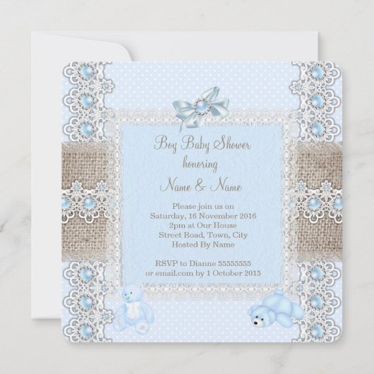 Jongen Baby shower Blue Pearl Lace  Beren Spot Kaart (Achterkant)