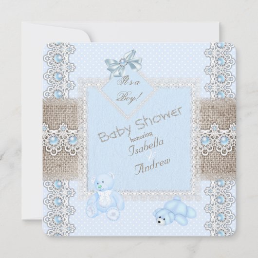 Jongen Baby shower Blue Pearl Lace  Beren Spot Kaart (Voorkant)