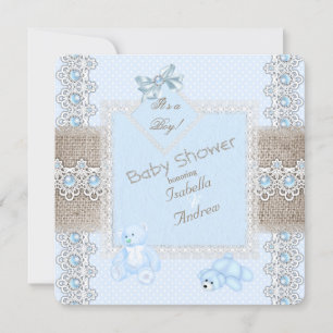 Jongen Baby shower Blue Pearl Lace Beren Spot Kaart