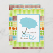 Jongen Baby shower Blue Umbrella en Boho Stippen Kaart (Voorkant / Achterkant)