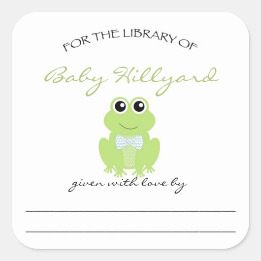 Jongen Baby shower Bookplaten / kleine kikker Vierkante Sticker (Voorkant)