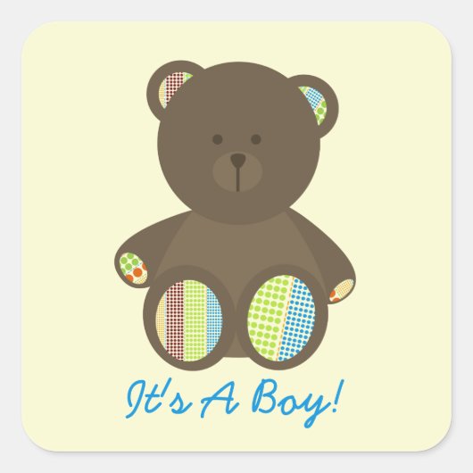 Jongen Baby shower Bruin Gevuld Beer Boho Stippen Vierkante Sticker (Voorkant)