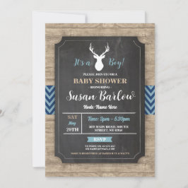 Jongen Baby shower Chalk Rustic Antler Stag Invite Kaart