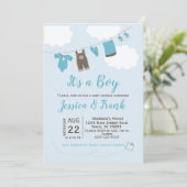 Jongen Baby shower Clothes Line Invitation Kaart (Staand voorkant)