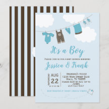 Jongen Baby shower Clothes Line Invitation