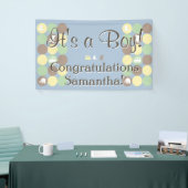 Jongen Baby shower Custom Gedrukt Blauw Bruin Stip Spandoek (Beurs)