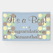 Jongen Baby shower Custom Gedrukt Blauw Bruin Stip Spandoek (Horizontaal)