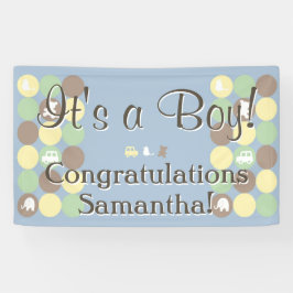 Jongen Baby shower Custom Gedrukt Blauw Bruin Stip Spandoek
