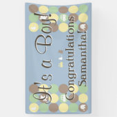 Jongen Baby shower Custom Gedrukt Blauw Bruin Stip Spandoek (Verticaal)