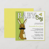 Jongen Baby shower Cute Bunny met Mustache - Green Kaart (Voorkant / Achterkant)