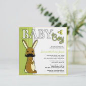 Jongen Baby shower Cute Bunny met Mustache - Green Kaart (Staand voorkant)