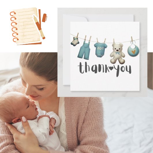 Jongen Baby shower Dank je wel Teddy Bear Bedankkaart