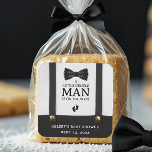 Jongen Baby Shower Een Kleine Heer Bretels Vierkante Sticker
