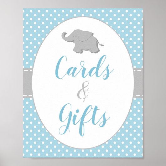 Jongen Baby shower Elephant Blue Cards & Gifts Sig Poster (Voorkant)