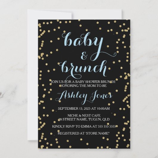 Jongen Baby shower en Brunch Gold Glitter Black ka Kaart (Voorkant)
