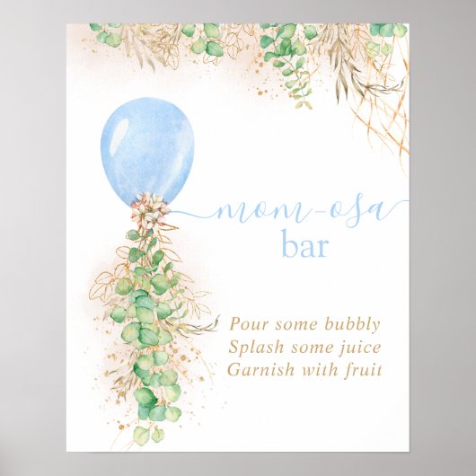 Jongen Baby shower Eucalyptus Balloon Momosa Bar Poster (Voorkant)