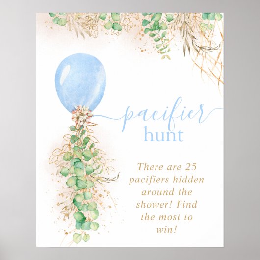 Jongen Baby shower Eucalyptus Balloon Pacifier Hun Poster (Voorkant)