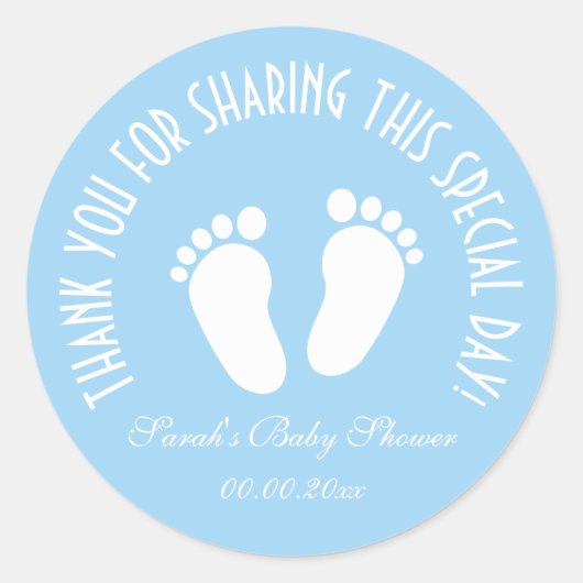 Jongen baby shower feest wil je bedanken. ronde sticker (Voorkant)
