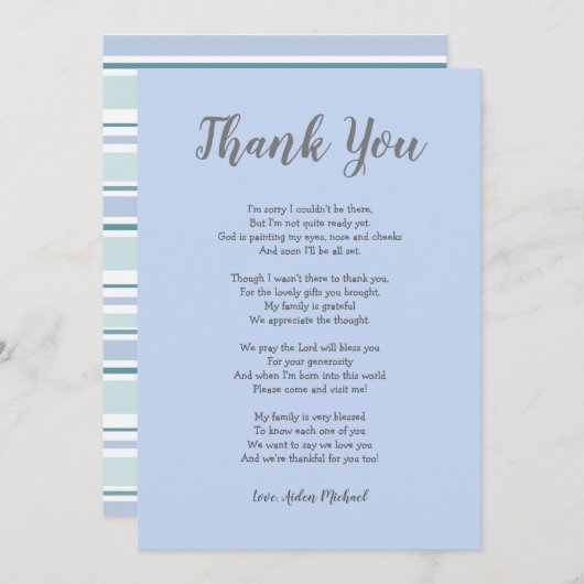 Jongen Baby shower gedicht Bedankkaart (Voorkant / Achterkant)