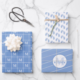 Jongen Baby shower Gepersonaliseerd monogram voeta Inpakpapier Vel