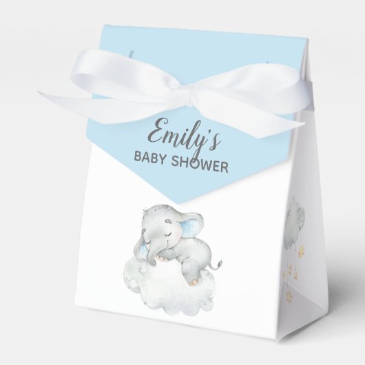 Jongen Baby shower gunsten (slapen olifant) dromer Bedankdoosjes (Voorkant Zijde)