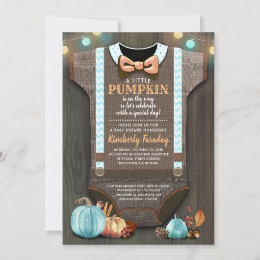 Jongen Baby shower Herfst Pumpkin Rustic Burlap Wo Kaart (Voorkant)