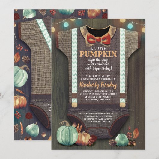 Jongen Baby shower Herfst Pumpkin Rustic Burlap Wo Kaart (Voorkant / Achterkant)