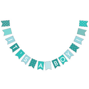 Jongen Baby shower Het is een jongen Turquoise Blu Vlaggetjes