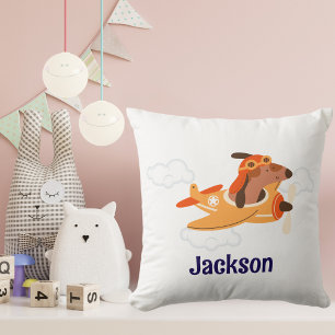 Jongen  Baby Shower Hond Piloot Vliegtuig Wolk Gra Kussen
