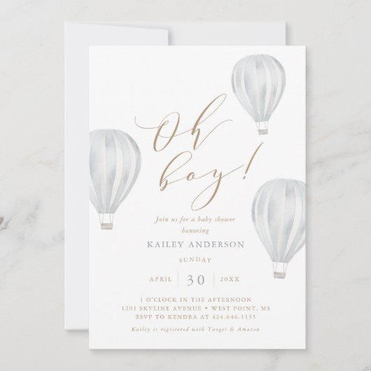 Jongen Baby shower Hot Air ballon Kaart (Voorkant)