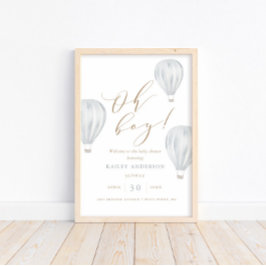 Jongen Baby shower Hot Air ballon Poster