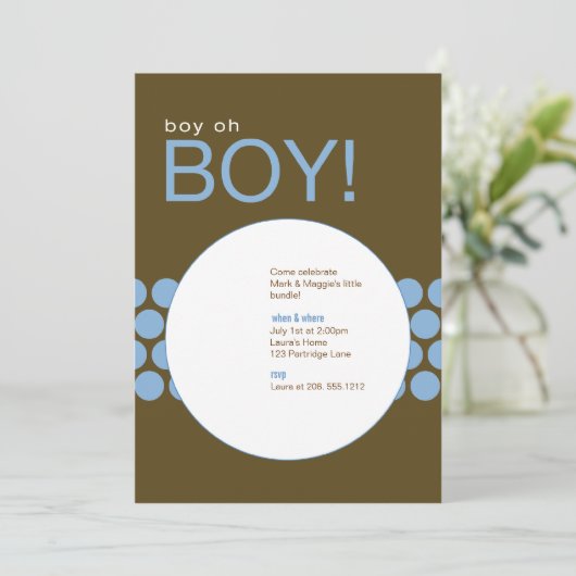 Jongen Baby shower Invite_Blue/Brown Kaart (Staand voorkant)
