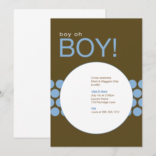 Jongen Baby shower Invite_Blue/Brown Kaart (Voorkant / Achterkant)