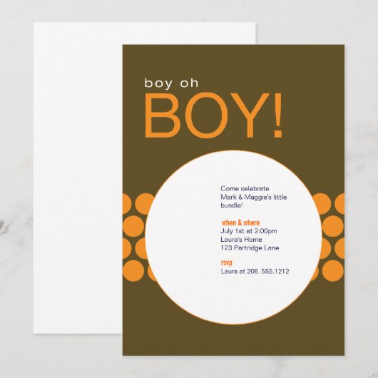 Jongen Baby shower Invite_Brown/Oranje Kaart (Voorkant / Achterkant)