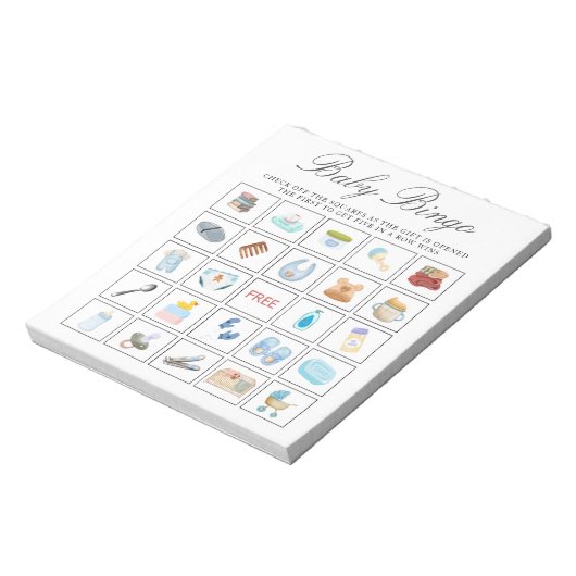 Jongen baby shower, jongen verjaardag bingo spel s notitieblok (Linkerzijde)