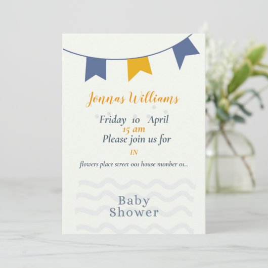 Jongen Baby shower kaart, blauw baby shower kaart (Staand voorkant)