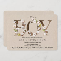 Jongen Baby shower Katoen Alfabet Uitnodiging