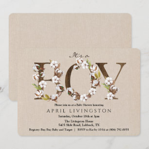 Jongen Baby shower Katoen Alfabet Uitnodiging