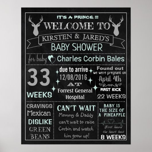 Jongen Baby shower-krijbordbord Poster (Voorkant)