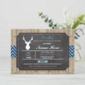 Jongen Baby Shower Krijt Rustieke Geweih Hert Uitn Kaart (Staand voorkant)