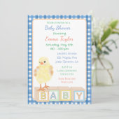 Jongen Baby shower met Baby Chick en Blokken Kaart (Staand voorkant)