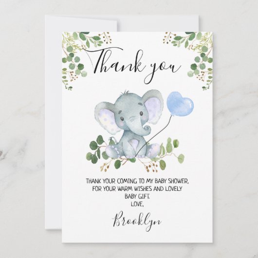 Jongen Baby shower met olifant Hartelijk dank Kaart (Voorkant)