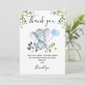 Jongen Baby shower met olifant Hartelijk dank Kaart (Staand voorkant)