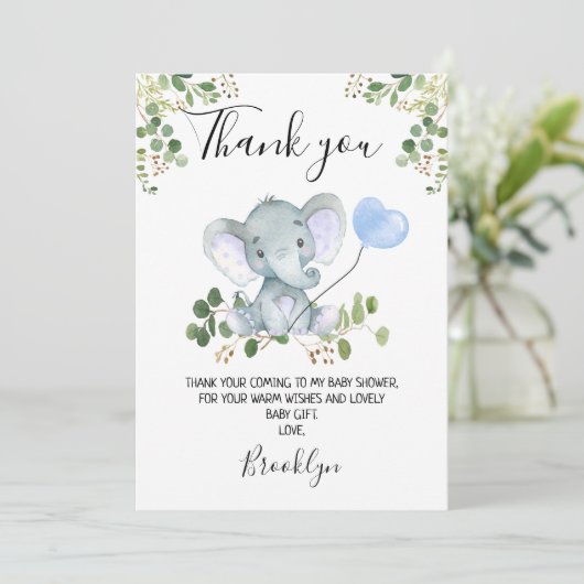 Jongen Baby shower met olifant Hartelijk dank Kaart (Staand voorkant)