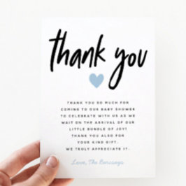 Jongen Baby shower Modern Blue Heart Bedankkaart